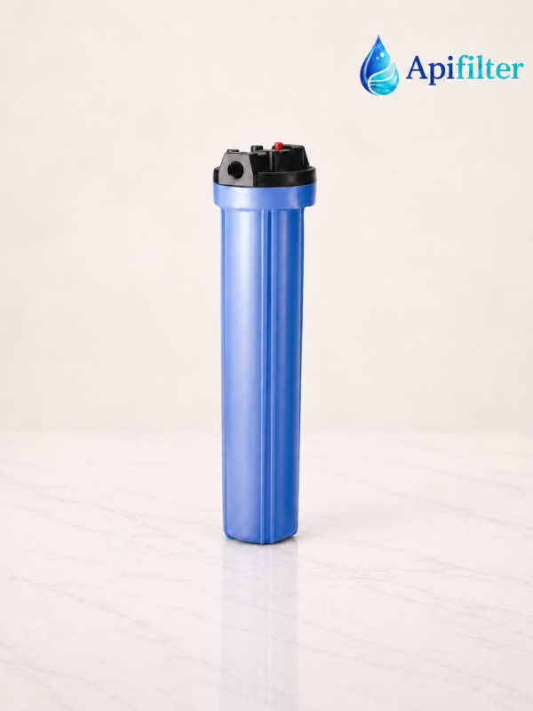 Carcasa azul para filtro 2,5″ x 20″ salida 1″ Hilo de bronce ECO